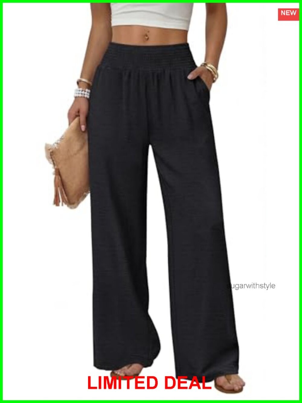 Wide Leg High Waist Trousers with Pockets Casual Lounge Work Pants